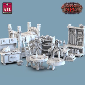 3D Printed STL Miniatures Lighthouse Keeper Set Fantasy NPC 28mm - 32mm War Gaming D&D