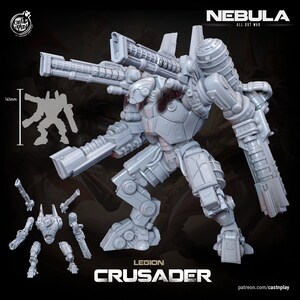 Puede incluir: Kit de modelo de plástico gris de un robot futurista, el Legion Crusader, del juego Nebula: All Out War. El modelo mide 141 mm de alto y viene con múltiples piezas.