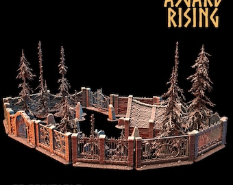 3D Printed Asgard Rising Cemetery Stone Wall Fence Set 28mm-32mm Ragnarok D&D