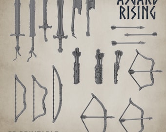 Custom order David Hill 3D Printed Asgard Rising Sword and Bow Weapon Set 30 Arrows 28mm