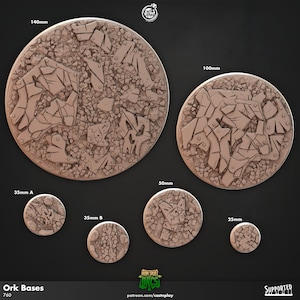3D Printed Cast n Play Iron Skull Orcs Bases Set 28mm 32mm D&D