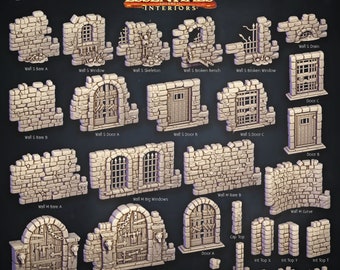 3D Printed Cast n Play Dungeons Walls and Doors Terrain Essentials 28mm 32mm D&D