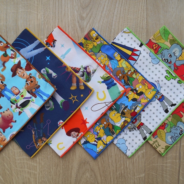 Handkerchief - Toy Story, The Simpsons, Blinky Bill, Indians / Cotton Pocket Squares / Mens Children Boys Kids / Eco-friendly / Waste Free
