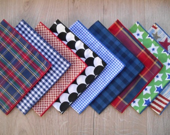 Handkerchief - Mens, Ladies Hankies - Tartan, Checks, Stars, Abstract / Cotton Pocket Square / Boys Childrens / Eco Friendly, Waste Free