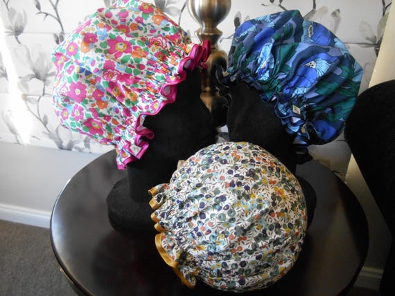 Liberty Fabric Shower Cap Waterproof Nylon Lining - Many Designs, Tresco, Lodden, Betsy, Strawberry Thief