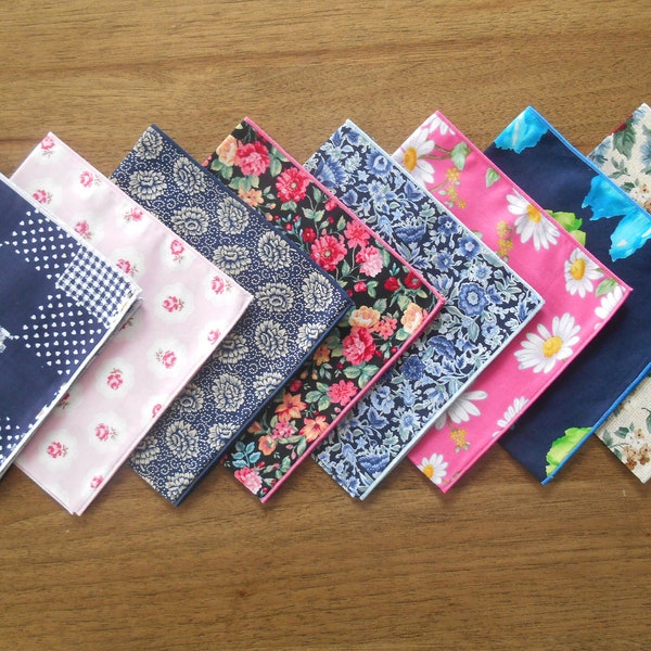 Handkerchief - Ladies Hankies - Floral, Flowers / 100% Cotton / Pocket Square / Ladies Girls Teens Childrens / Eco Friendly / Waste Free