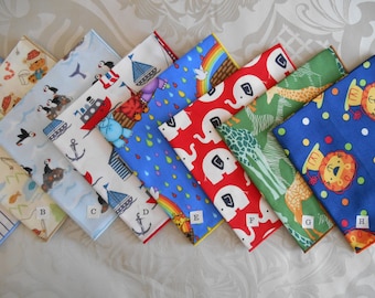 Handkerchief - Teddy, Baby Animals, Noah's Ark, Puffins / 100% Cotton Pocket Square / Childrens Baby Girls Boys / Eco Friendly / Waste Free