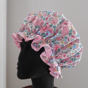 Liberty Fabric Shower Cap Waterproof Nylon Lining - Many Designs, Tresco, Lodden, Betsy, Strawberry Thief Betsy Musk Pink