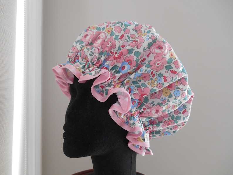 Liberty Fabric Shower Cap Waterproof Nylon Lining - Many Designs, Tresco, Lodden, Betsy, Strawberry Thief Betsy Musk Pink