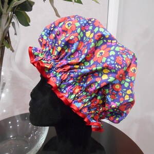 Liberty Fabric Shower Cap Waterproof Nylon Lining - Many Designs, Tresco, Lodden, Betsy, Strawberry Thief Betsy Navy/Red