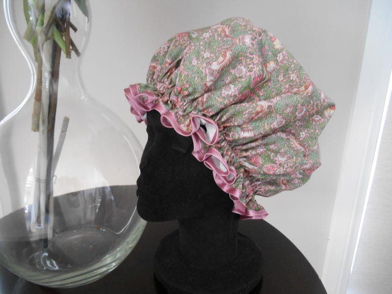 Liberty Fabric Shower Cap Waterproof Nylon Lining - Many Designs, Tresco, Lodden, Betsy, Strawberry Thief StrawberryThief Pink