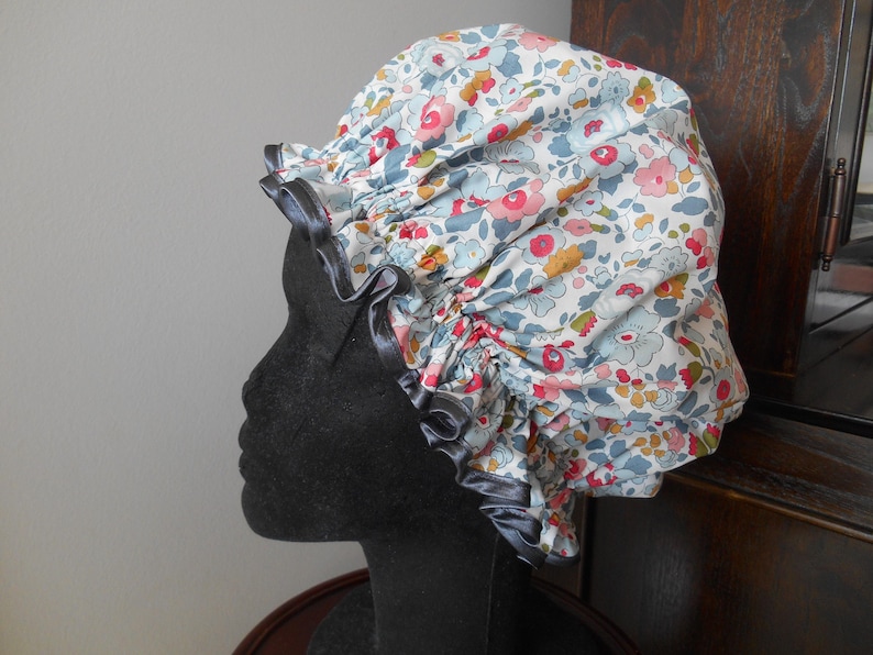 Liberty Fabric Shower Cap Waterproof Nylon Lining - Many Designs, Tresco, Lodden, Betsy, Strawberry Thief Betsy Silver