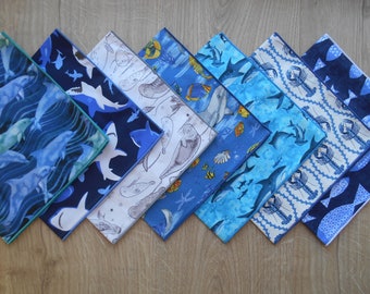 Handkerchief - Sharks - Fur Seals - Sea Life / 100% Cotton / Pocket Square, Hankies / Mens teens boys children / Eco-friendly / Waste Free