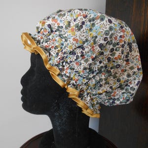 Liberty Fabric Shower Cap Waterproof Nylon Lining - Many Designs, Tresco, Lodden, Betsy, Strawberry Thief Wiltshire Olive