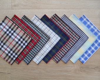 Handkerchief - Mens, Ladies Hankies - Tartans, Checks, Gingham / 100% Cotton Pocket Square / Boys, childrens / Eco Friendly, Waste Free