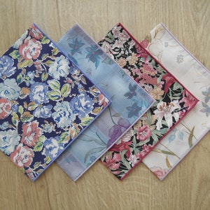 Ladies Japanese Tana Lawn -  Fine Cotton - Linen/Cotton Handkerchiefs - Set of 4 - Pocket Square / Hankies, Eco-friendly, Waste Free