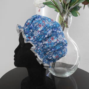 Liberty Fabric Shower Cap Waterproof Nylon Lining - Many Designs, Tresco, Lodden, Betsy, Strawberry Thief StrawberryThief Blue