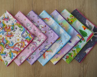 Mouchoir pour fille - Licornes et arcs-en-ciel - Bonnet de douche enfant / Mouchoirs pour femme, pochette de costume / Respectueux de l'environnement / Sans déchet