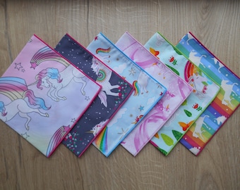 Girls Handkerchief - Unicorns & Rainbows - Child's Shower Cap / 100% Cotton Girls, Ladies Hankies, Pocket Square / Eco-friendly / Waste Free