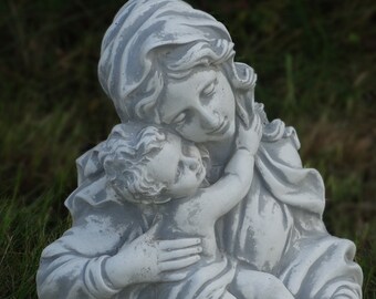 Madre de Dios con Jesús Piedra niño Jesús estatua Decoración religiosa del hogar Regalo católico Decoración de arte cristiano Figura de la Virgen María