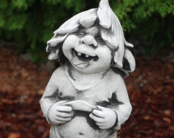 Laughing Gnome statue Concrete gnome ornament Garden sculpture Stone gnome gift backyard decor
