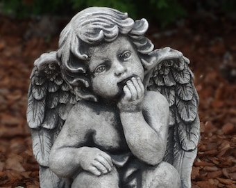 Thinking Angel statue Stone angel Baby angel figurine Garden art deco statue Baby loss gift Angel decor