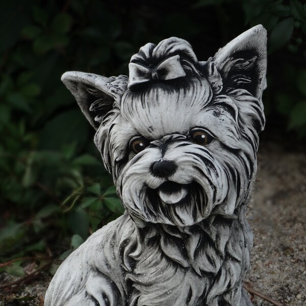 Yorkshire terrier statue Concrete Yorkie puppy figurine Pet lover gift Dog memorial decor