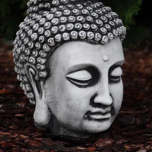 Figurine de tête de Bouddha Statue de buste en béton Décoration de jardin Zen Décoration de jardin d’art de Bouddha Sculpture de jardin Cadeau religieux