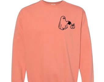 Ghost Watering Pumpkin Sweatshirt, Halloween Crewneck