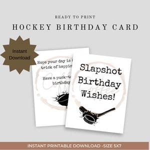 Grattis på födelsedagen Slapshot-kort, hockeyfödelsedagskort, utskrivbart födelsedagskort, utskrivbart, direktnedladdning
