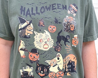 Retro Halloween Comfort Colors Shirt, Black Cats