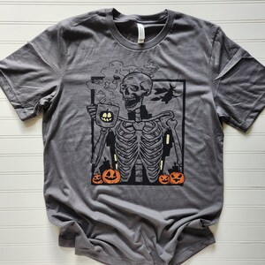 Skeleton Shirt, Halloween Shirt, Coffee Shirt, Spooky Shirt, Pumpkin Shirt, Skeleton Coffee