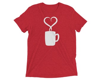READY TO SHIP, Coffee Cup Love Shirt in red, Coffee Shirt, Tea Lovers Shirt, Coffee Lovers Gift