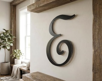 Letter E metal wall art, satin black steel monogram