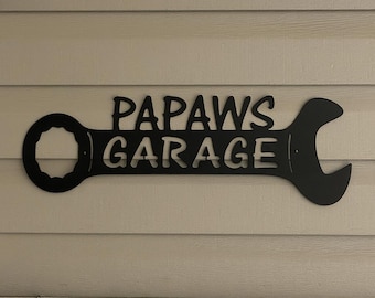 Industrial Rustic Metal papaws garage wrench sign.