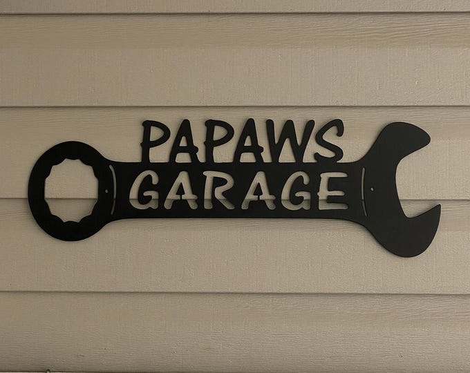 Industrial Rustic Metal papaws garage wrench sign.