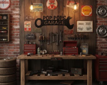 Pop Pops Garage Wrench Sign | Vintage Metal Steel Wall Art for Workshop Decor
