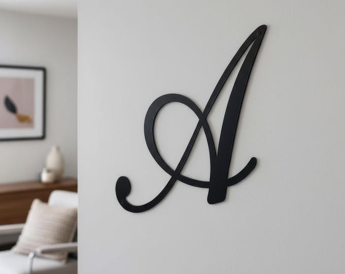 Metal Letter A, 14 Gauge Steel Wall Art, Black Coated Initial