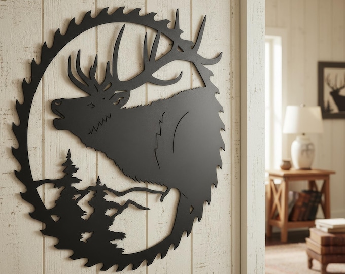 Elk metal art wall decor, handcrafted from 14 gauge steel