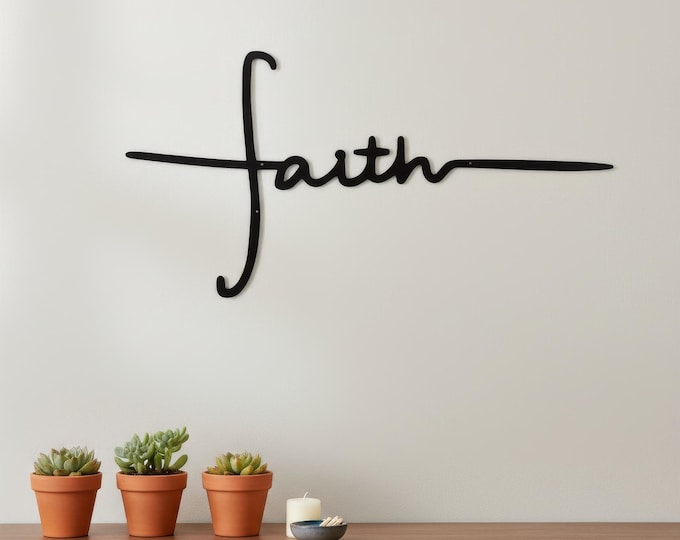 Faith Cross Sign, 14 Gauge Steel Wall Art in satin black