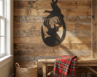 Fishing Hook Decor, Rustic Metal Deer & Duck Wall Art
