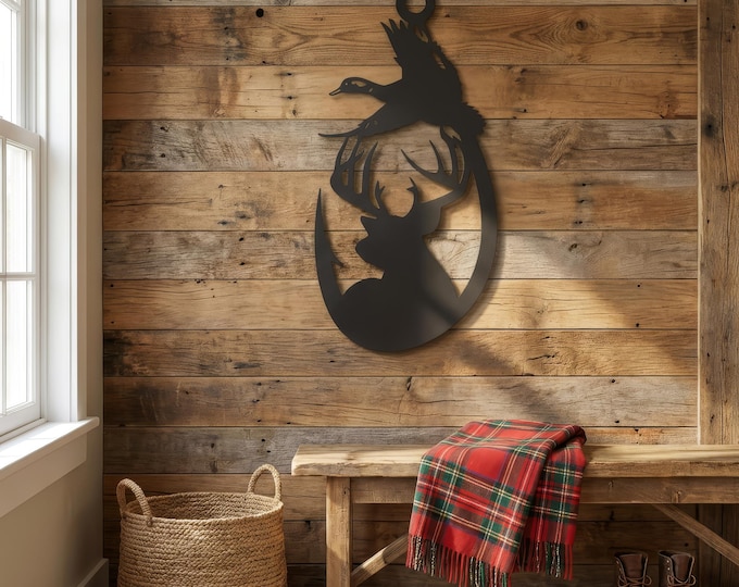 Fishing Hook Decor, Rustic Metal Deer & Duck Wall Art