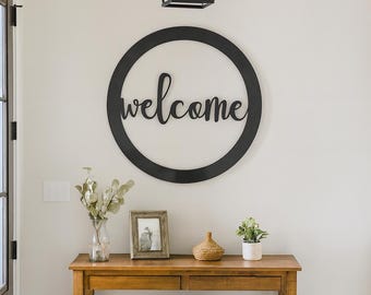 Welcome sign cut from 14 gauge steel