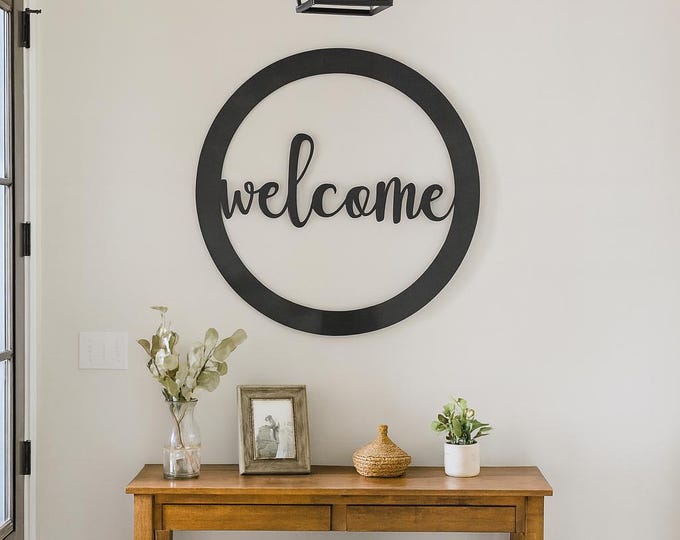 Welcome sign cut from 14 gauge steel