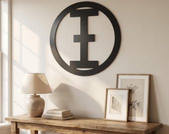Cattle Brand Decor, Metal Letter I in Circle