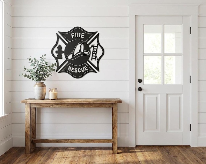 Maltese Cross Sign in 14 Gauge Steel, Fire and Rescue Wall Art