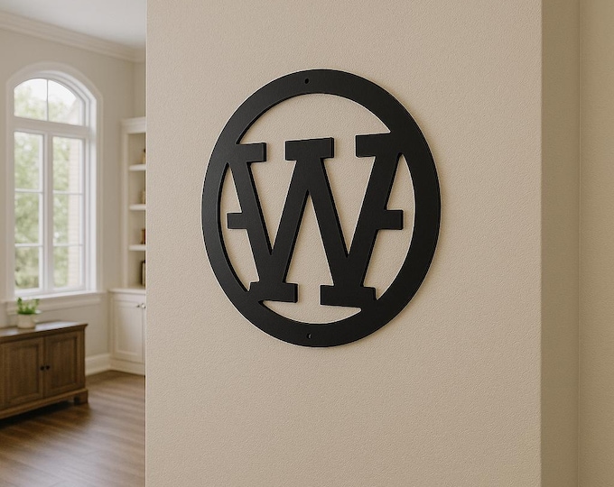 Metal letter W, cattle brand font with circle