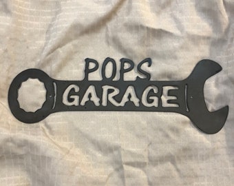 Industrial Rustic Metal pops garage wrench sign.