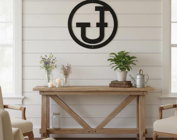 Metal letter J with circle, cattle brand font, 14 gauge steel, satin black