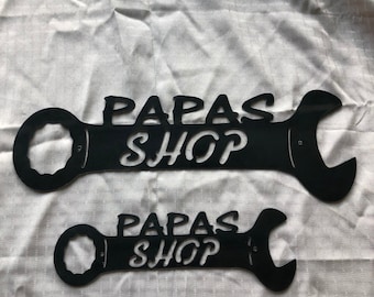 Industrial Rustic Metal papas shop wrench sign